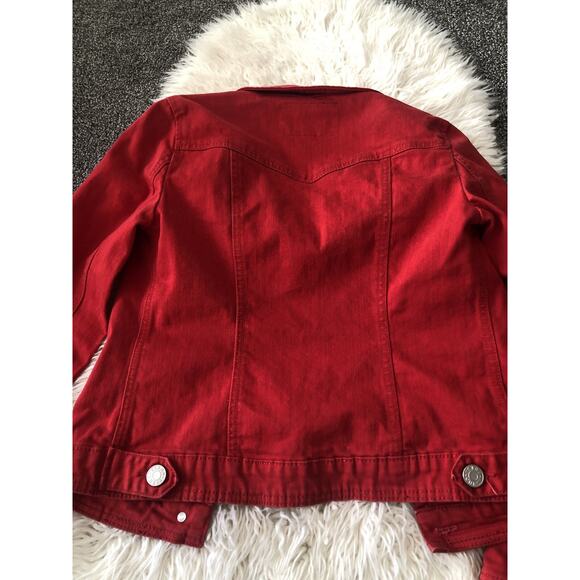 Guess Denim Jacket Womens Small Red Button Up Jean Trucker Biker H1 - Picture 8 of 8